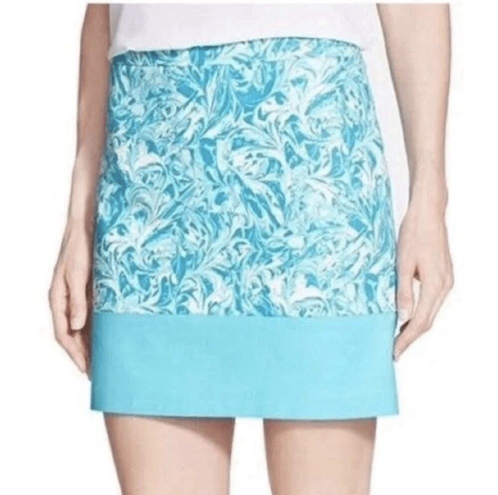 Michael Kors Marble Lake Swirl Mini Skirt Women's Size 14 Turquoise Resort Beach